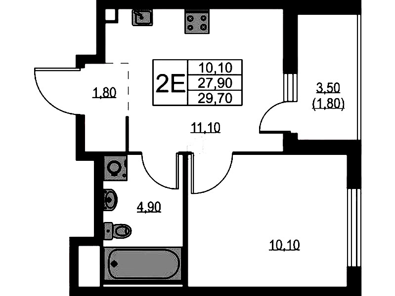 1-комнатная квартира 29.7 м², 2/11 эт., ЖК «А101 Лаголово»